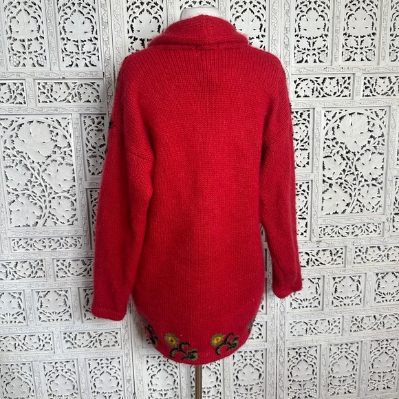Vintage Cervelle Red Embroidered Wool Blend Chunky Oversized Longline Cardigan - Picture 7 of 8
